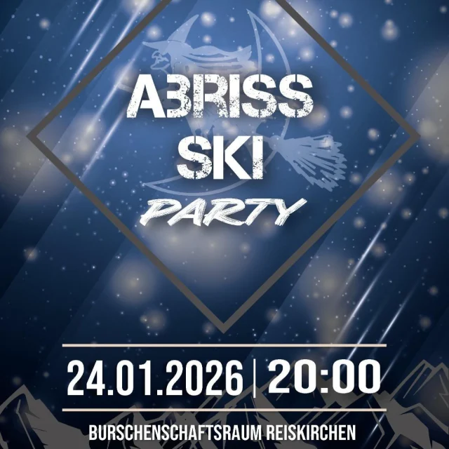 Du schaffst es dieses Jahr nicht auf die Piste oder hast einfach nur Lust auf die Party? Am 24.01.26 findet wieder unsere ABRISS Ski Party statt. Wir freuen uns auf euren Besuch.